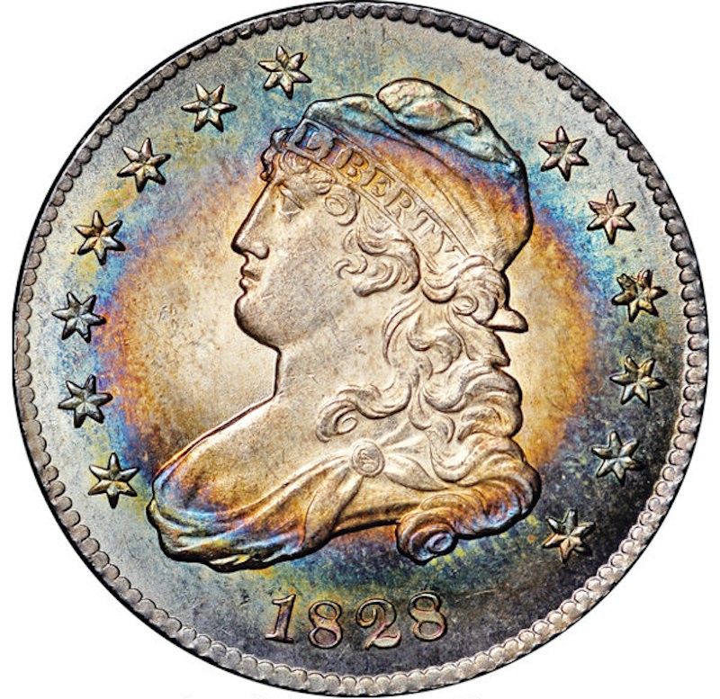 1828 B-3 25/5/50 Error Reverse Capped Bust Quarter