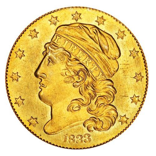 1833 Proof Capped Bust Gold Half Eagle Coin Face