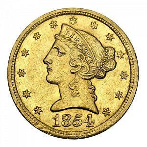 1854 Coronet Head Gold Half Eagle Coin