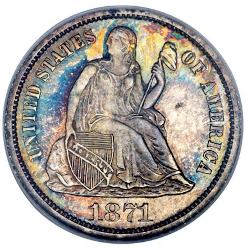 1871 CC Seated Liberty Dime