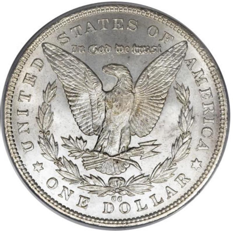 1890-CC Morgan Silver Dollar back