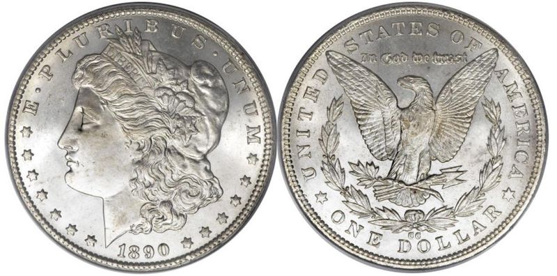1890-CC Morgan Silver Dollar, Mint and Uncirculated