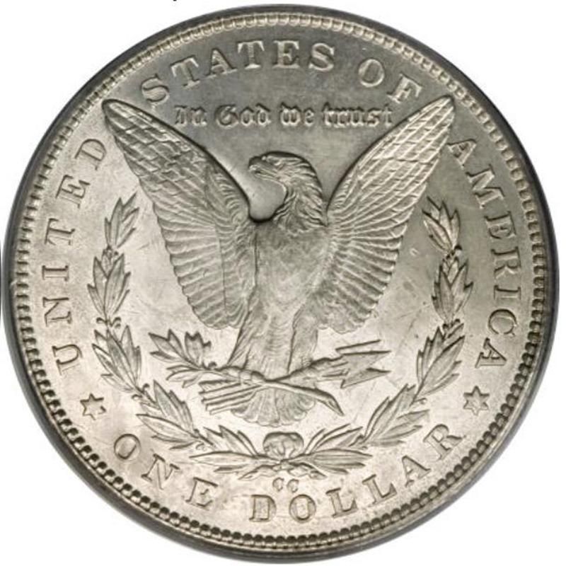 1893-CC Morgan Silver Dollar back