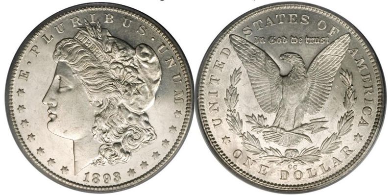 1893-CC Morgan Silver Dollar, Mint and Uncirculated