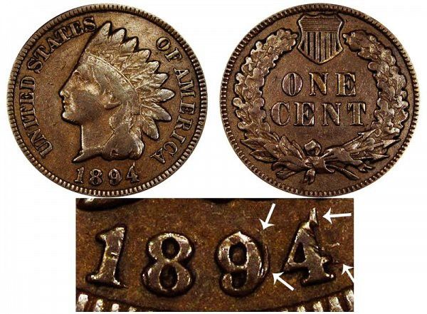 1894 Indian Head Cent (Double Date)