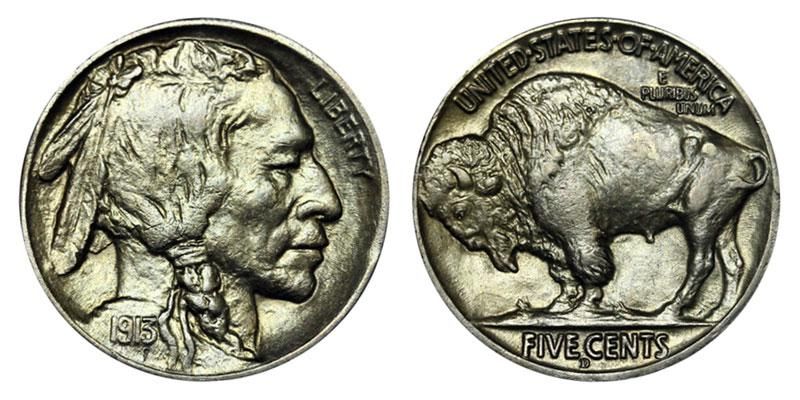 1913 D Line Type Buffalo Nickel