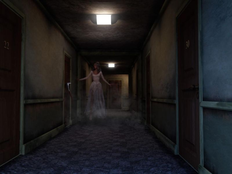 3D illustration of a ghostly woman in torn wedding dress