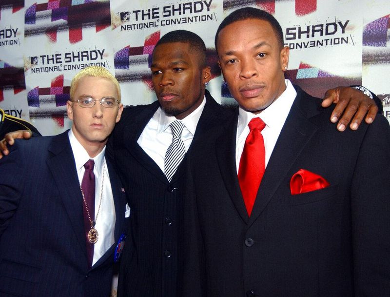 50 Cent with dr dre and eminem