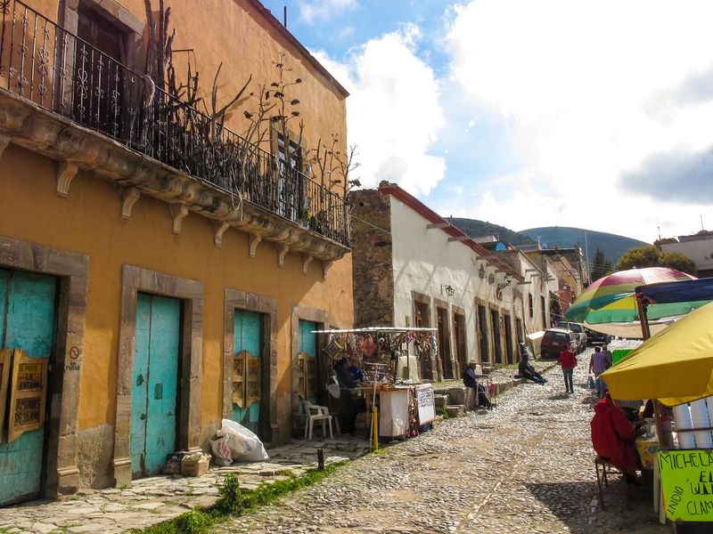 A central street of Real de Catorce in San Luis Potosi state in central Mexico