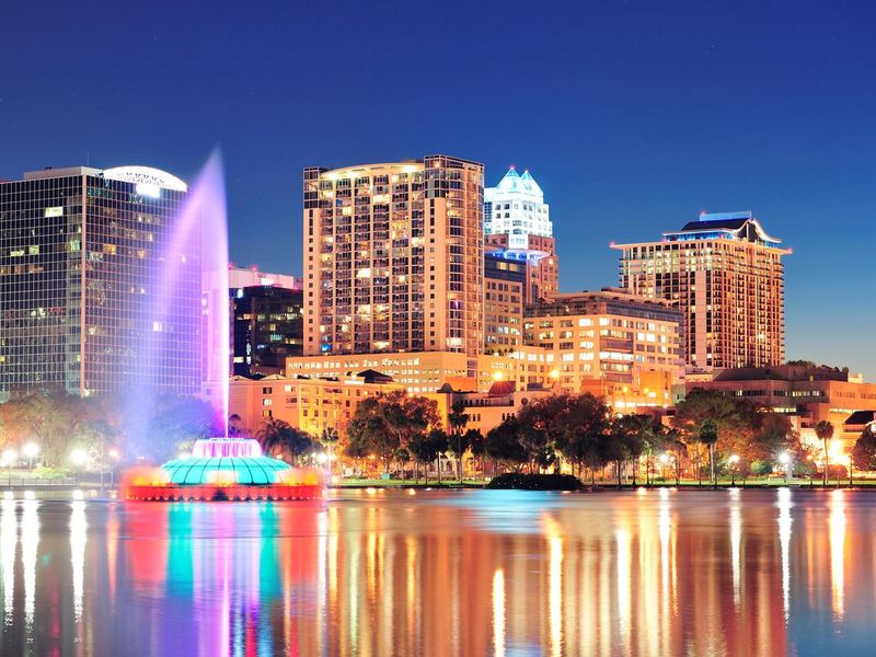 A depiction of Orlando Florida at nighttime lights
