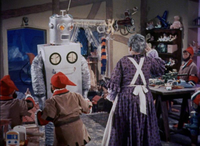 A robot in Santa's workshop