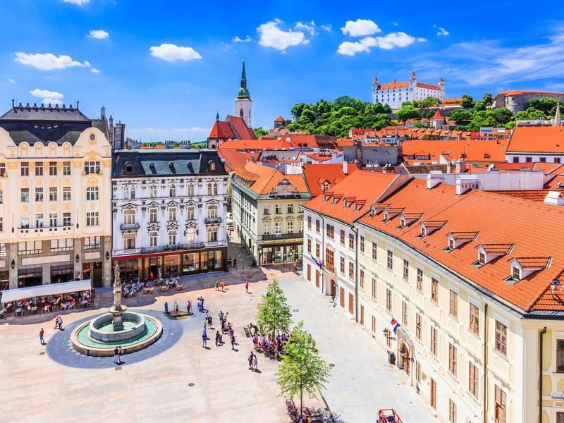 A square in Bratislava, Slovakia.
