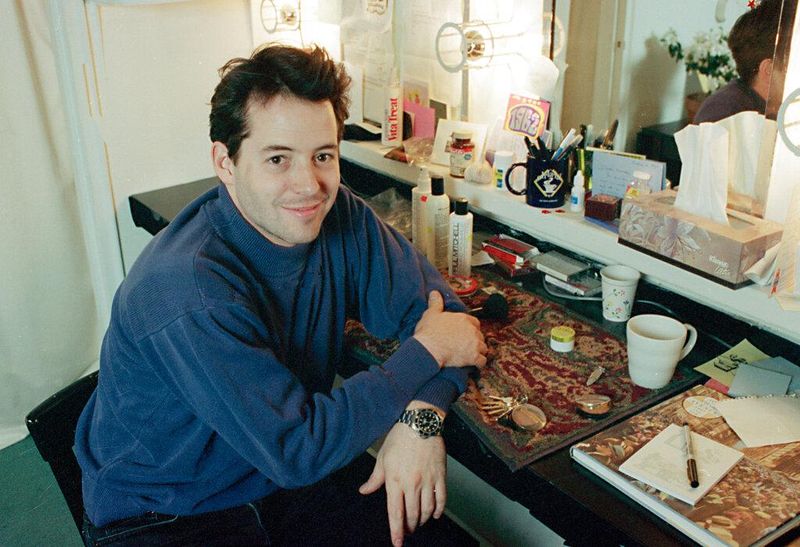 Actor Matthew Broderick is photographed backstage in his dressing room at New York's Richard Rodgers Theater, where is starring in the Broadway musical "How To Succeed in Business Without Really Trying," April 1995