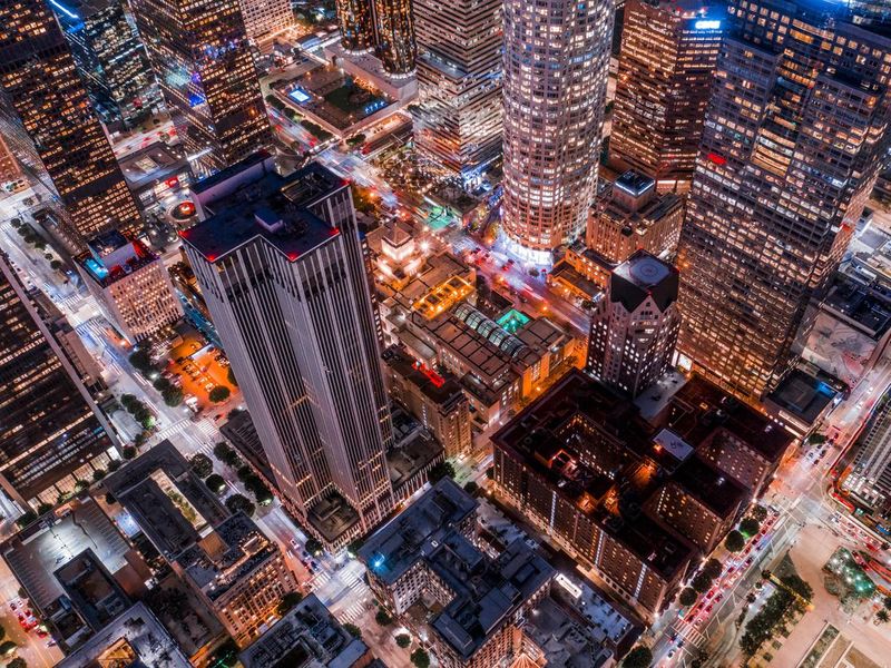 Aerial of Downtown Los Angeles California at Night