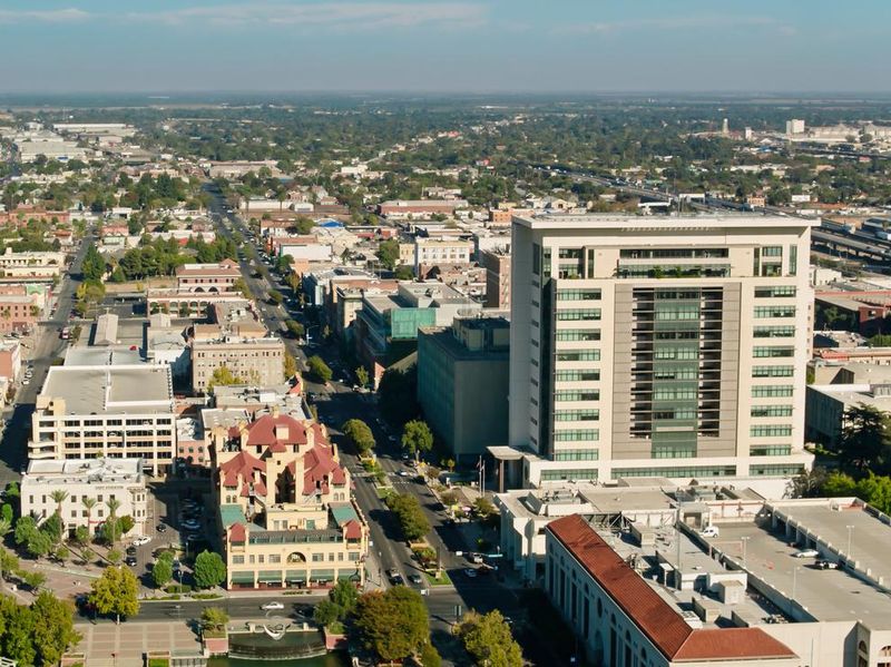 Aerial Shot of Civic Center Area of Stockton, California