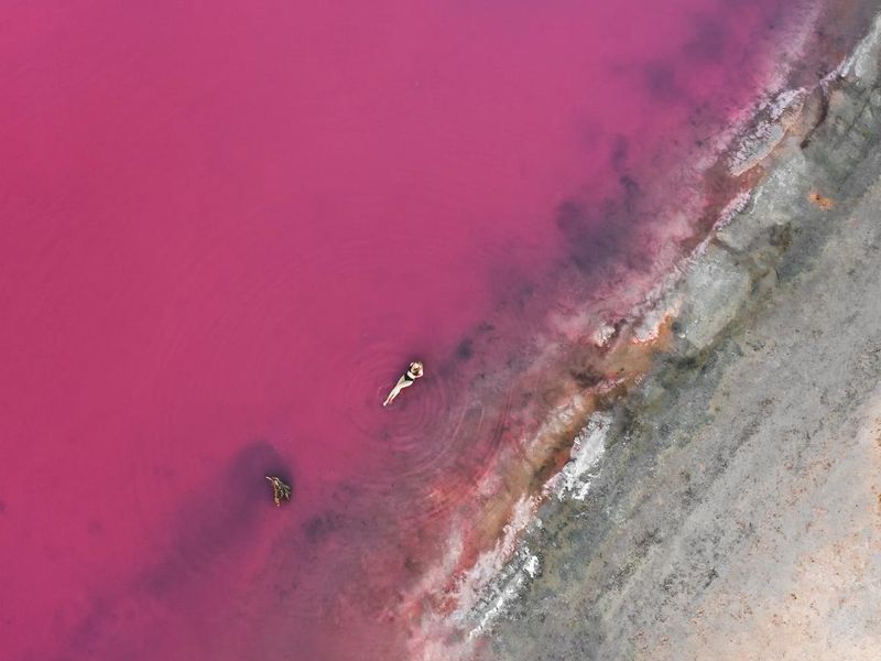 Aerial video of Hutt Lagoon in Port Gregory, Western Australia