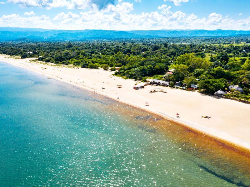 Aerial view of bay at Lake Malawi, Africa