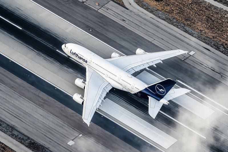Aerial view of Lufthansa taking off