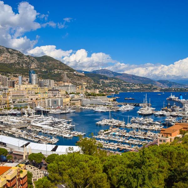 Aerial panoramic view of Port Hercules and La Condamine n Monaco.