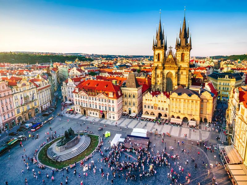 aerial view of old town square in Prague