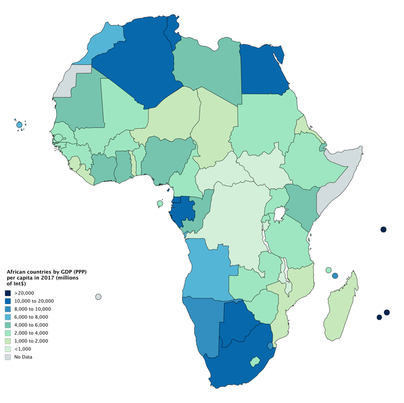 African countries gross domestic product map