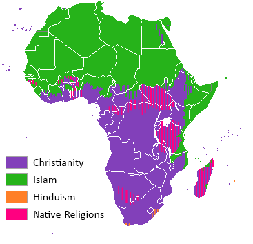 African religions on a map