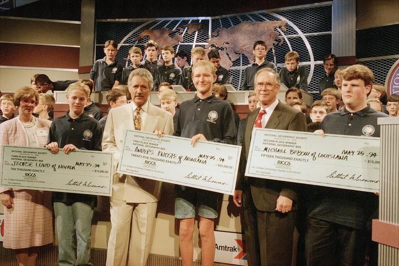 Alex Trebek at the Geography Bee in 1994