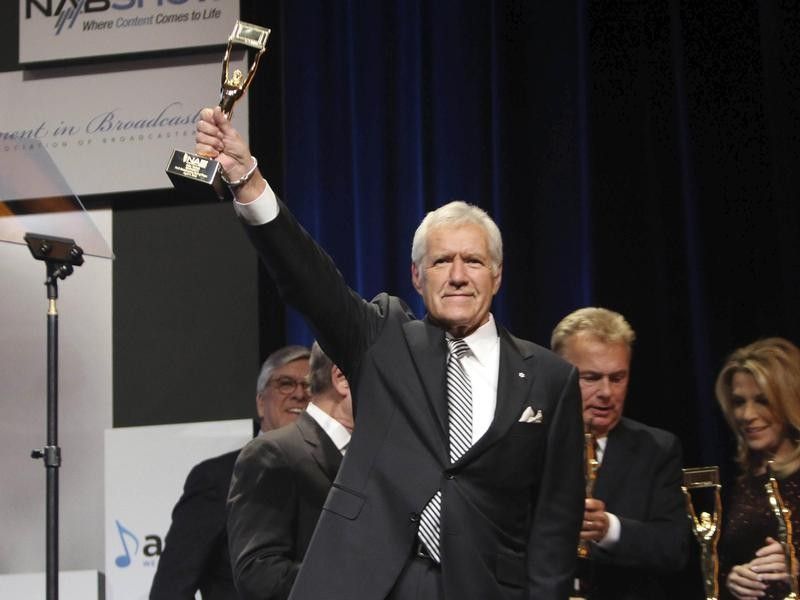 Alex Trebek at the NAB Broadcasting Hall of Fame in 2018