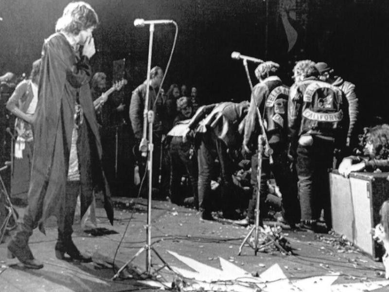 Altamont stage with Rolling Stones and Hells Angels