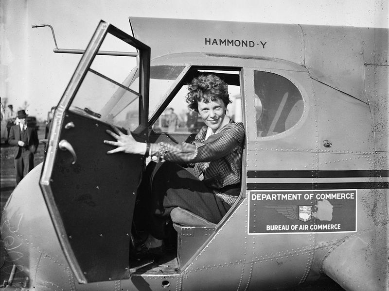 Amelia Earhart on a plane