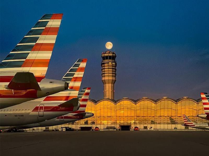 American Airlines aircrafts at night