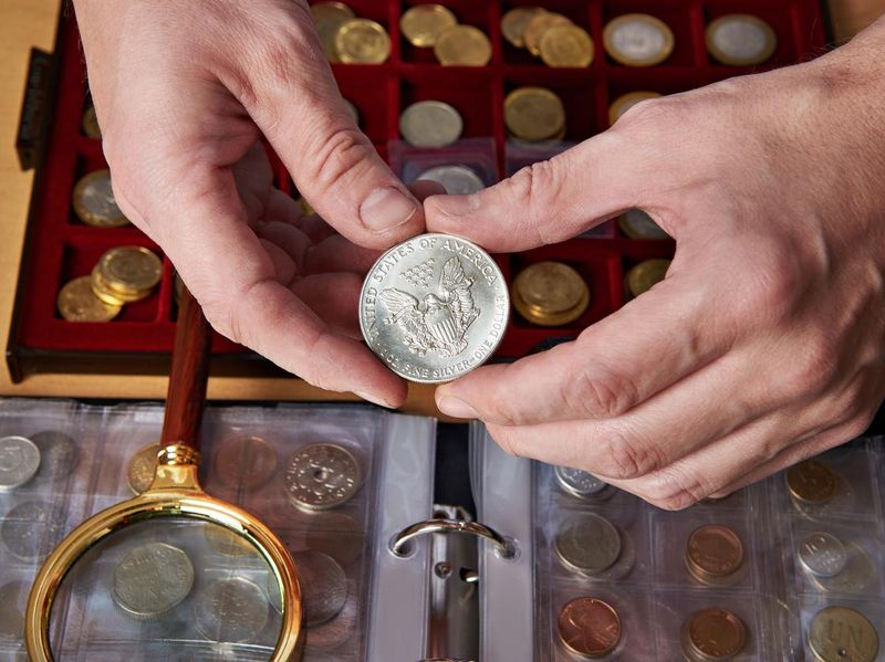American dollar in hands of numismatist