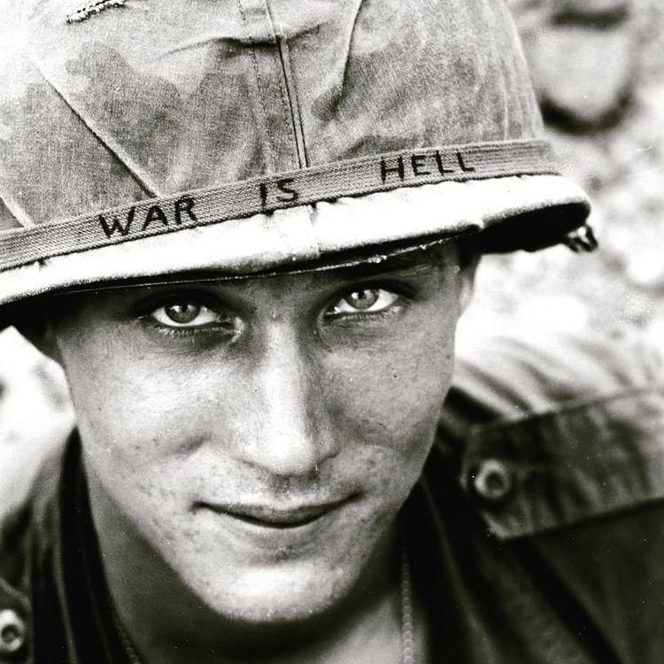 American soldier wears "War Is Hell" slogan on his helmet in Vietnam