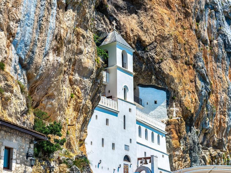 Ancient Ostrog Monastery in rocks of Montenegro
