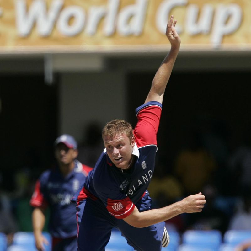 Andrew Flintoff bowls during the Cricket World Cup