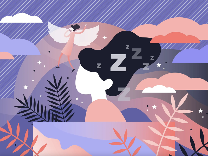 Animated woman sleeping and dreaming