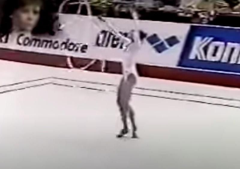 Anna Kotchneva competes in 1987 Worlds Ribbon competition