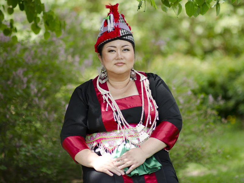 Annie Vang, Hmong American entrepreneur in traditional Hmong clothes