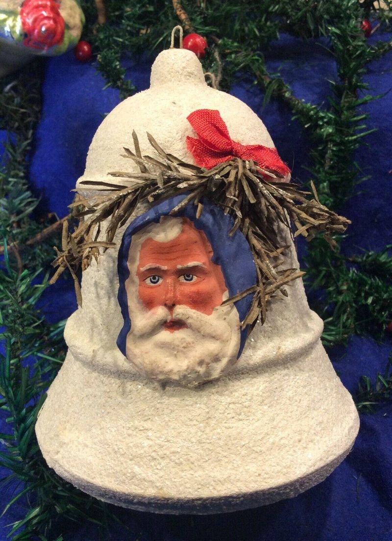 Antique German Cotton Santa Bell Christmas Ornament