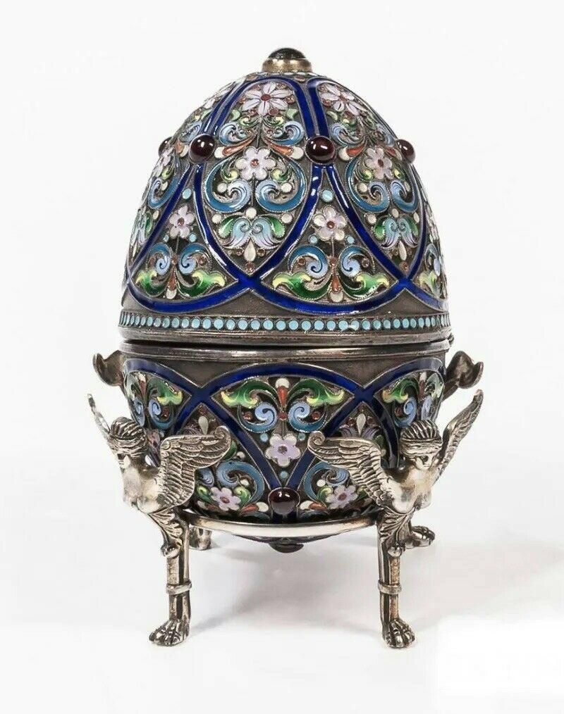 Antique Russian Silver Enameled Easter Egg