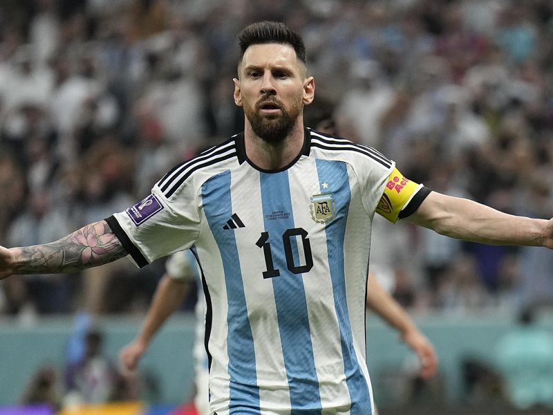 Argentina's Lionel Messi celebrates after scoring in 2022 World Cup