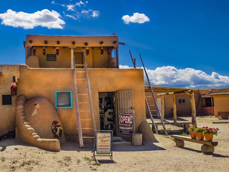 Art gallery open at the ancient adobe Taos Pueblo