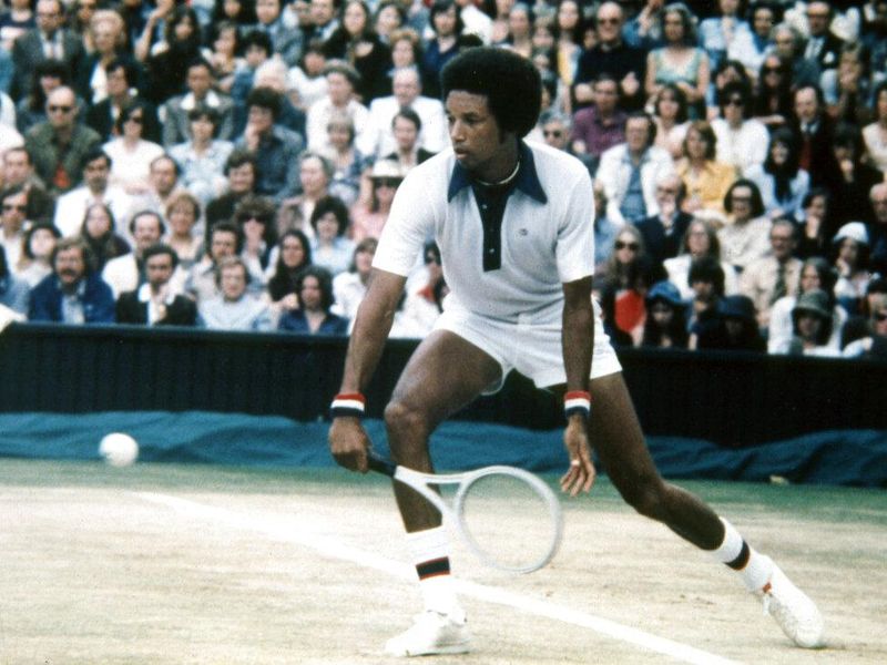 Arthur Ashe playing at Wimbledon