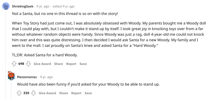 Asking Santa for a Woody toy