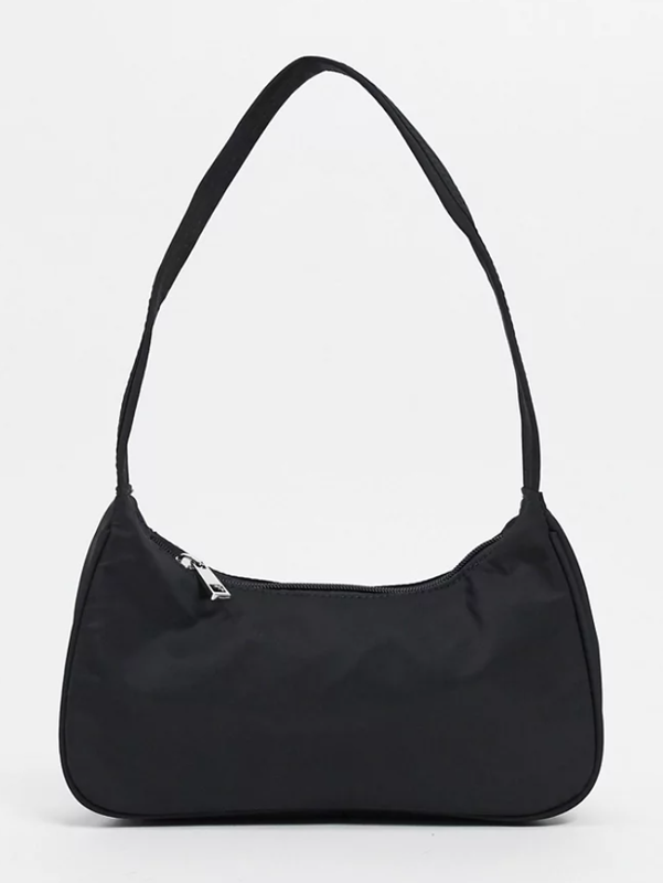 Asos nylon curved 90s shoulder bag in black
