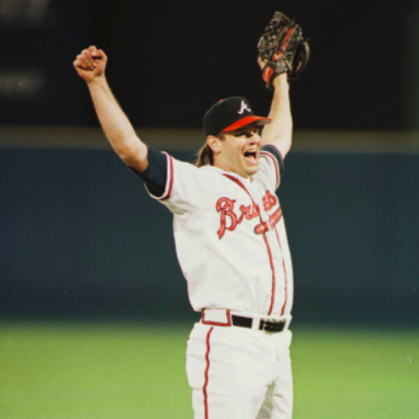 Atlanta Braves pitcher Mark Wohlers celebrates