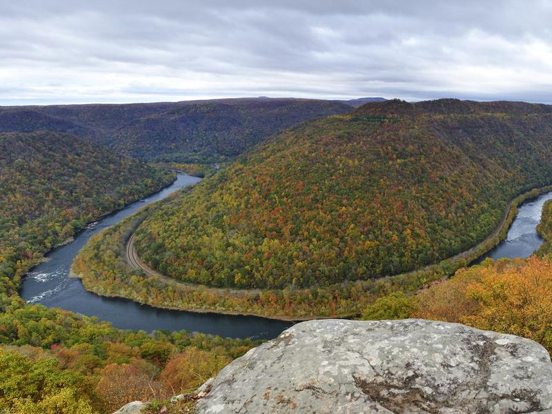 Autumn Panoramic of New River Gorge from Grandview Overlook, WV