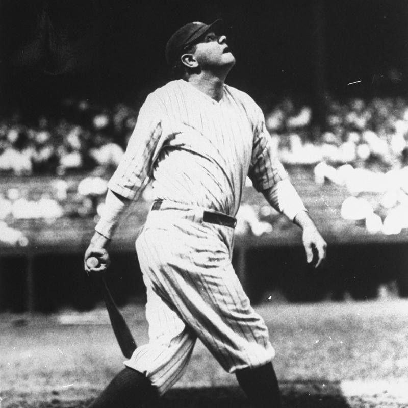 Babe Ruth lofting home run