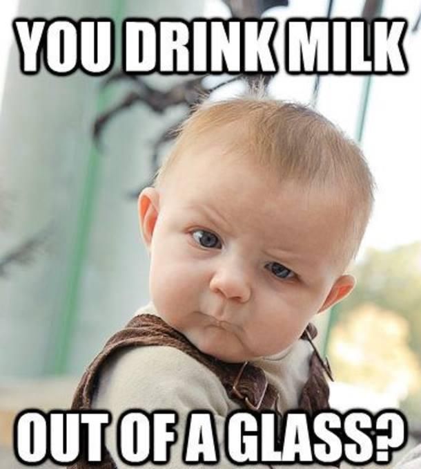 Baby confused about how adults drink milk