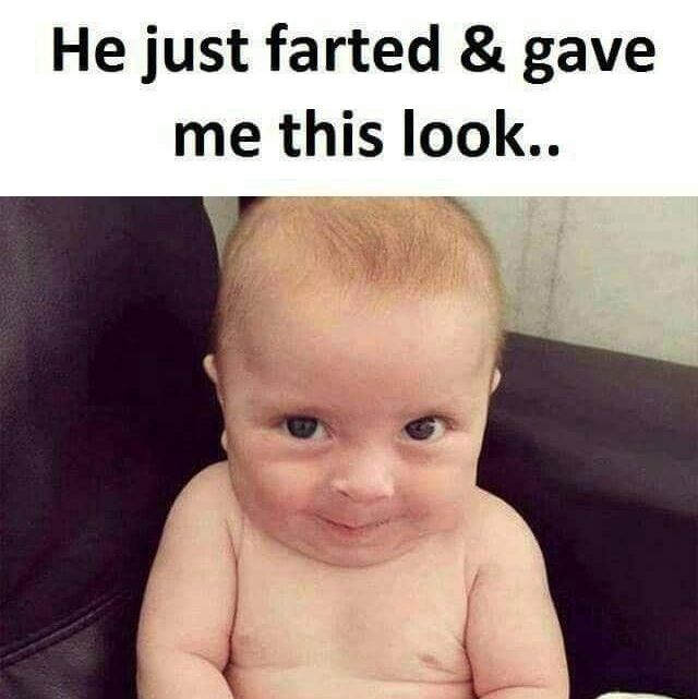 Baby making a face after farting